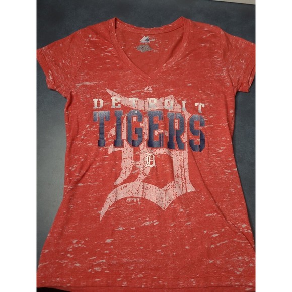 Majestic Tops - Detroit Tigers Majestic Women's Red V-Neck Burnout T-Shirt Size M